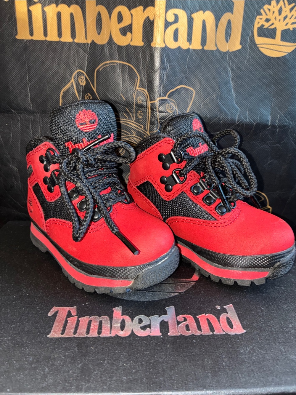 Timberland Toddler 6 Red and Black Euro Hiker Sneaker Boots